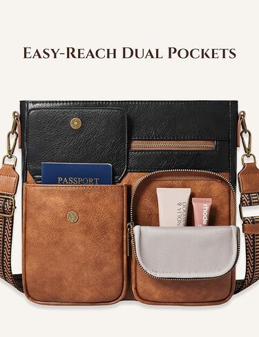 Yarnic Crossbody Bags for Women, Multi Pocket Crossbody Purse Vegan Leather Shoulder Handbags with Guitar Strap in Saudi Arabia