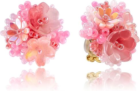 Cute Flower Clip On Earrings For Women Fashion Lovely Flower Earrings No piercing Earrings Colorful Bloom Bead in Saudi Arabia