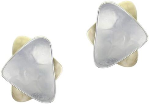 Small Stacked Triangle Clip Earring in Brass and Silver in Saudi Arabia