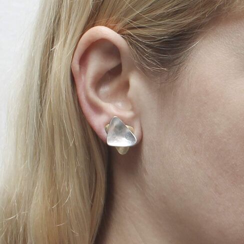 Small Stacked Triangle Clip Earring in Brass and Silver in Saudi Arabia