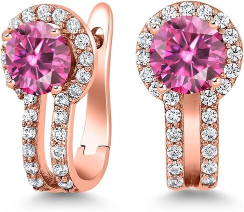 Gem Stone King Build Your Own Personalized 5mm Round Birthstone and Created Sapphire 18K Rose Gold Plated Silver Clip On Earrings in Saudi Arabia