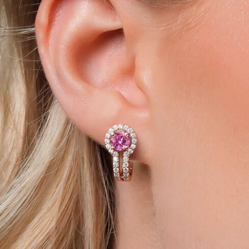 Gem Stone King Build Your Own Personalized 5mm Round Birthstone and Created Sapphire 18K Rose Gold Plated Silver Clip On Earrings in Saudi Arabia