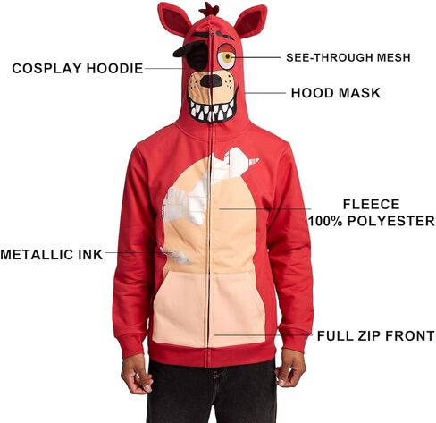 سترة بغطاء رأس للرجال من Bioworld Five Nights at Freddy's Foxy Character بسحاب كامل in Kuwait