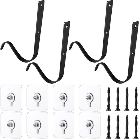 4 Set Large Front Door Garland Hanger Heavy Duty Cast Iron 33 lb Door Garland Hanger Self Adhesive Hook No Nails Screws for Christmas Door Wreath Garland (Black) in Saudi Arabia