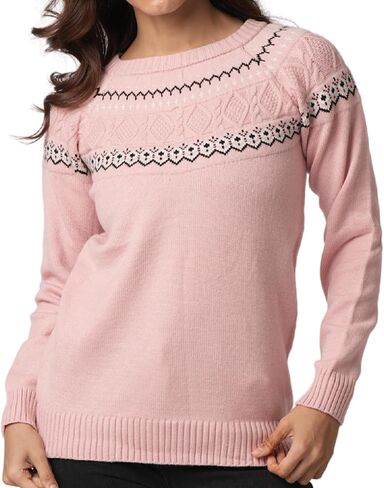 سترة نسائية من Fair Isle ذات رقبة وهمية | سترة نسائية مريحة من جزيرة فير | سترة متماسكة دافئة للنساء in Kuwait