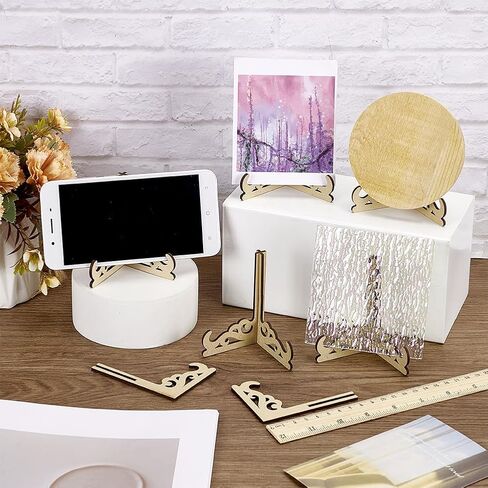 FINGERINSPIRE 12 قطعة ديكور صينية صغيرة ذات طبقات حامل خشبي مصغر حامل خشبي من خشب BurlyWood ملون خشبي ذو طبقات علامة حامل حامل عرض صغير للصور الرياضية وبطاقات البيسبول والأشياء الصغيرة in Saudi Arabia