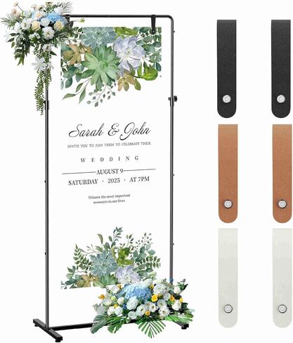 Wedding Welcome Sign stand, Welcome to Our Wedding Sign Holder with Leather Sign Hanging Staps, Adjustable Metal Banner Poster Easel Stand for Entrance Sign Display in Saudi Arabia