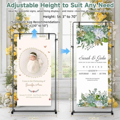 Wedding Welcome Sign stand, Welcome to Our Wedding Sign Holder with Leather Sign Hanging Staps, Adjustable Metal Banner Poster Easel Stand for Entrance Sign Display in Saudi Arabia