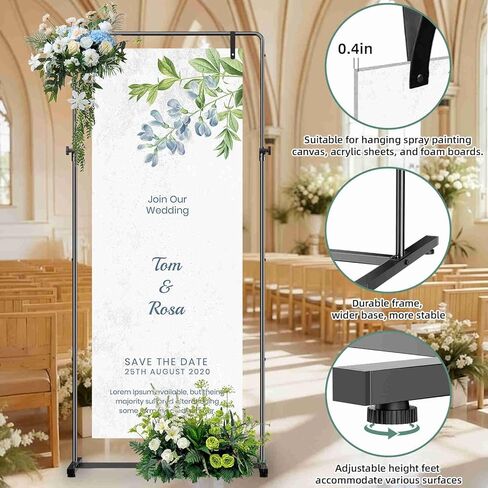 Wedding Welcome Sign stand, Welcome to Our Wedding Sign Holder with Leather Sign Hanging Staps, Adjustable Metal Banner Poster Easel Stand for Entrance Sign Display in Saudi Arabia