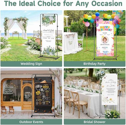 Wedding Welcome Sign stand, Welcome to Our Wedding Sign Holder with Leather Sign Hanging Staps, Adjustable Metal Banner Poster Easel Stand for Entrance Sign Display in Saudi Arabia