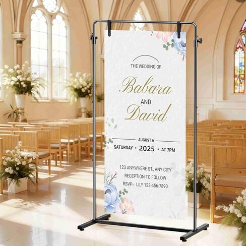 Wedding Welcome Sign stand, Welcome to Our Wedding Sign Holder with Leather Sign Hanging Staps, Adjustable Metal Banner Poster Easel Stand for Entrance Sign Display in Saudi Arabia