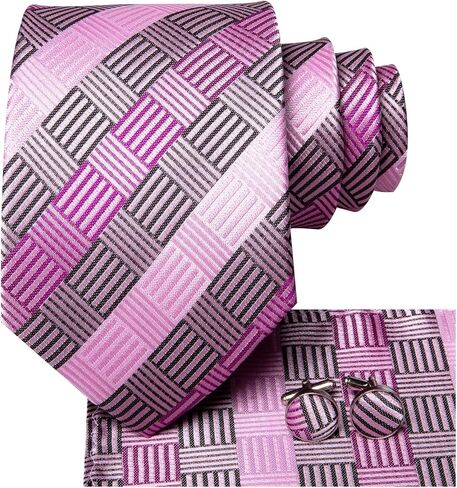 Silk Ties for Men Plaid Jacquard Necktie Pocket Square Cufflinks Set Formal Business Wedding Party Tie in Saudi Arabia