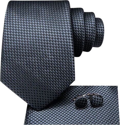 Silk Ties for Men Plaid Jacquard Necktie Pocket Square Cufflinks Set Formal Business Wedding Party Tie in Saudi Arabia