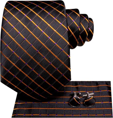 Silk Ties for Men Plaid Jacquard Necktie Pocket Square Cufflinks Set Formal Business Wedding Party Tie in Saudi Arabia