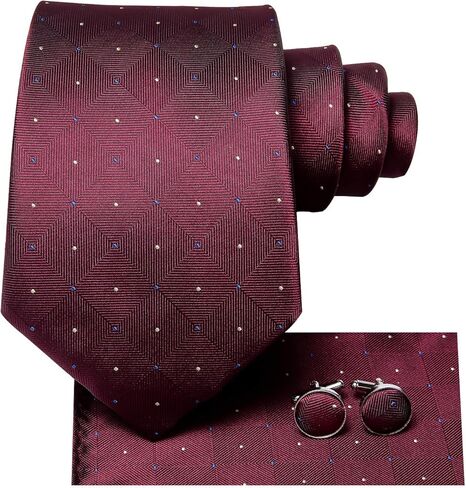 Silk Ties for Men Plaid Jacquard Necktie Pocket Square Cufflinks Set Formal Business Wedding Party Tie in Saudi Arabia