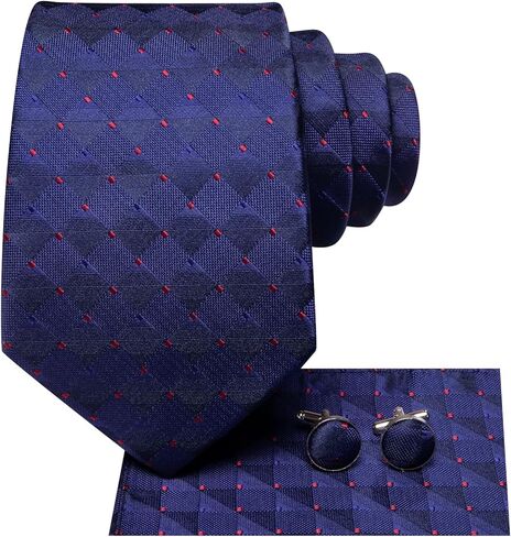 Silk Ties for Men Plaid Jacquard Necktie Pocket Square Cufflinks Set Formal Business Wedding Party Tie in Saudi Arabia