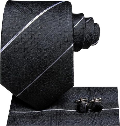 Silk Ties for Men Plaid Jacquard Necktie Pocket Square Cufflinks Set Formal Business Wedding Party Tie in Saudi Arabia