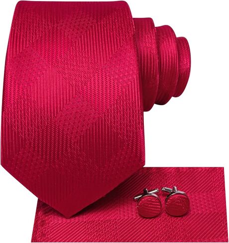Silk Ties for Men Plaid Jacquard Necktie Pocket Square Cufflinks Set Formal Business Wedding Party Tie in Saudi Arabia