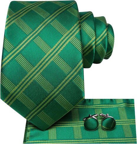 Silk Ties for Men Plaid Jacquard Necktie Pocket Square Cufflinks Set Formal Business Wedding Party Tie in Saudi Arabia