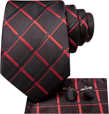 Silk Ties for Men Plaid Jacquard Necktie Pocket Square Cufflinks Set Formal Business Wedding Party Tie in Saudi Arabia