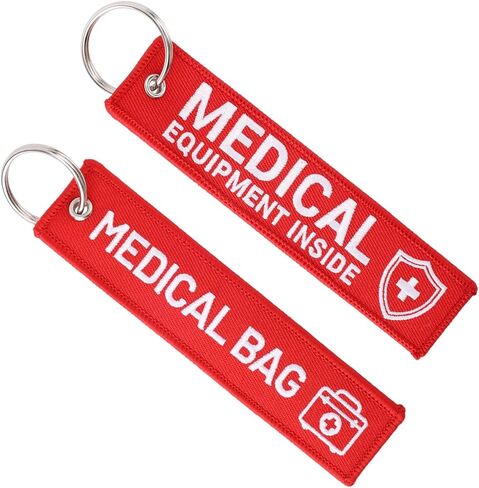 2pcs Medical Alert Tag for Bag, Double-Sided Medical Equipment Luggage ID Tag with Key Ring Red Keychain for Professional Device Backpacks Suitcases in Saudi Arabia