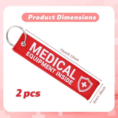 2pcs Medical Alert Tag for Bag, Double-Sided Medical Equipment Luggage ID Tag with Key Ring Red Keychain for Professional Device Backpacks Suitcases in Saudi Arabia