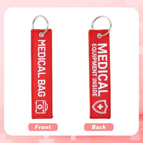 2pcs Medical Alert Tag for Bag, Double-Sided Medical Equipment Luggage ID Tag with Key Ring Red Keychain for Professional Device Backpacks Suitcases in Saudi Arabia