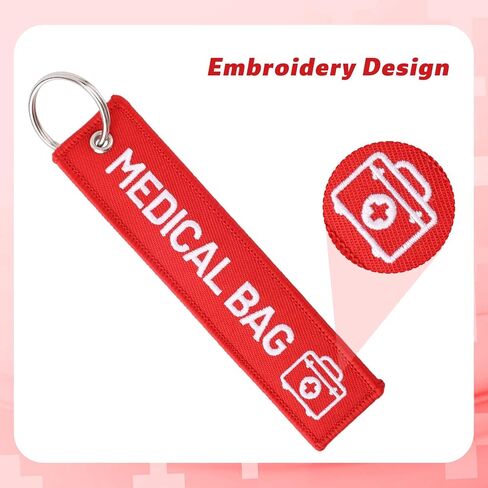 2pcs Medical Alert Tag for Bag, Double-Sided Medical Equipment Luggage ID Tag with Key Ring Red Keychain for Professional Device Backpacks Suitcases in Saudi Arabia