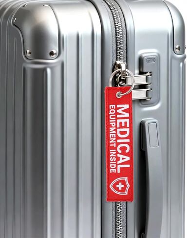 2pcs Medical Alert Tag for Bag, Double-Sided Medical Equipment Luggage ID Tag with Key Ring Red Keychain for Professional Device Backpacks Suitcases in Saudi Arabia
