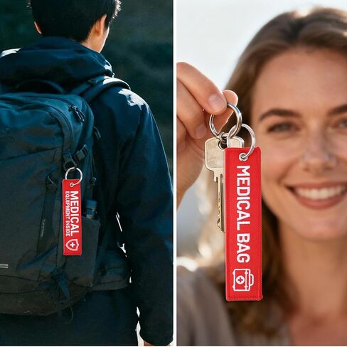 2pcs Medical Alert Tag for Bag, Double-Sided Medical Equipment Luggage ID Tag with Key Ring Red Keychain for Professional Device Backpacks Suitcases in Saudi Arabia