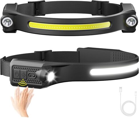 AlpsWolf LED Headlamp Rechargeable, 2 XPE LED and COB LED Head Lamp, Head Flashlight for Adults, Sensor Mode, 260° Wide Beam, IPX4 Waterproof, Rechargeable Headlight for Camping Accessories (1 Pack) in Kuwait