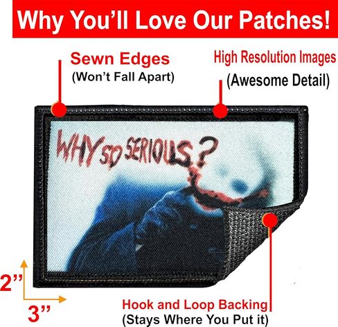 Why So Serious Joker Morale Patch | Tactical Morale Patches by Redheaded Productions | Super Hero Patches for Your Plate Carrier, Backpack, hat and Tactical Gear | 2x3 Edgy Hook and Loop Patches in Saudi Arabia