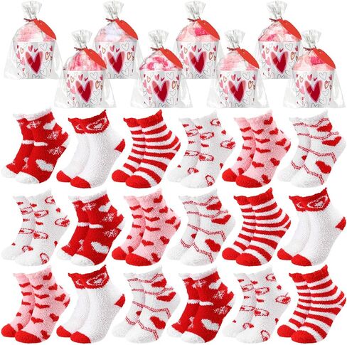 24 Pairs Pink Fuzzy Socks Bulk for Women Valentine's Day Gift Pink Cupcake Socks DIY Gift Slipper Socks Warm Fluffy Winter Socks Fleece Soft Thick Comfy Sock for Women Teacher Colleague in Kuwait