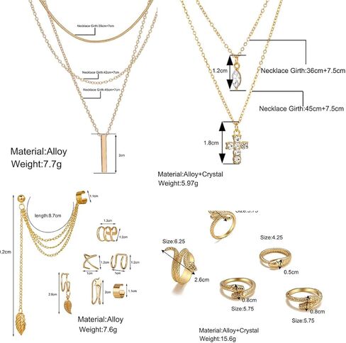 37 Pieces Gold Jewelry Set for Women Fashion Costume Jewelry Gold Plated Necklace Bracelet Ring Earrings Set for Party Gifts in Saudi Arabia