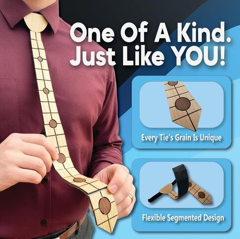 Splinter'd Moon Handcrafted Wood Tie – Made in USA – Reclaimed Wood, Wool-Backed Flexible Design, Adjustable Satin Strap, Lightweight 2 oz Wooden Necktie for Men, Unique Grain Pattern in Saudi Arabia