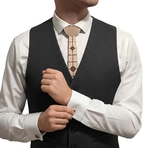 Splinter'd Moon Handcrafted Wood Tie – Made in USA – Reclaimed Wood, Wool-Backed Flexible Design, Adjustable Satin Strap, Lightweight 2 oz Wooden Necktie for Men, Unique Grain Pattern in Saudi Arabia