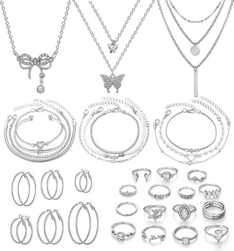 37 Pieces Gold Jewelry Set for Women Fashion Costume Jewelry Gold Plated Necklace Bracelet Ring Earrings Set for Party Gifts in Saudi Arabia