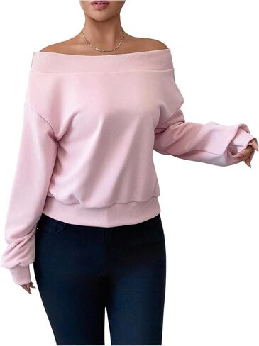 Women's Off The Shoulder Sweatshirt Long Sleeve Loose Pullover Sweatshirts Fall Tops in Saudi Arabia