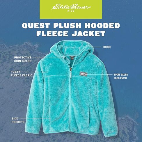 Eddie Bauer Kids’ Jacket – Kids’ Full Zip Ultra Soft Sherpa Fleece Hoodie Sweatshirt Boys for Girls (5-16), Size Large (14), Aqua, (ERU00HD810A-AQU-L) in Saudi Arabia