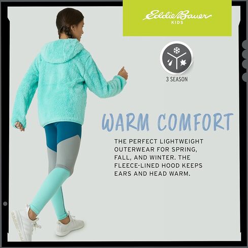 Eddie Bauer Kids’ Jacket – Kids’ Full Zip Ultra Soft Sherpa Fleece Hoodie Sweatshirt Boys for Girls (5-16), Size Large (14), Aqua, (ERU00HD810A-AQU-L) in Saudi Arabia