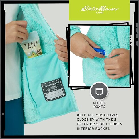 Eddie Bauer Kids’ Jacket – Kids’ Full Zip Ultra Soft Sherpa Fleece Hoodie Sweatshirt Boys for Girls (5-16), Size Large (14), Aqua, (ERU00HD810A-AQU-L) in Saudi Arabia