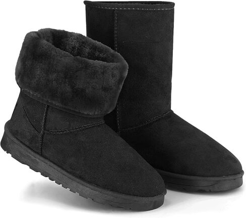 Winter Boots for Women, Faux Suede Women's Snow Boots Water Resistant Mid Calf Ankle Boots, Fur Warm Lining Winter Shoes in Saudi Arabia
