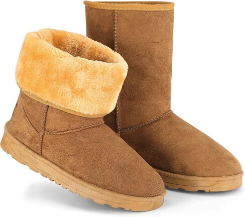 Winter Boots for Women, Faux Suede Women's Snow Boots Water Resistant Mid Calf Ankle Boots, Fur Warm Lining Winter Shoes in Saudi Arabia