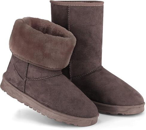 Winter Boots for Women, Faux Suede Women's Snow Boots Water Resistant Mid Calf Ankle Boots, Fur Warm Lining Winter Shoes in Saudi Arabia