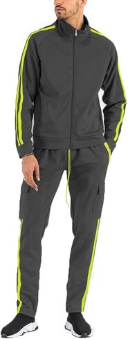 Men’s Tracksuit Set – 2 Piece Outfit Print Full Zip Up Jacket Pullover Sweatshirt Drawstring Waistband Sweatpants in Saudi Arabia