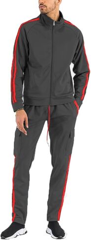 Men’s Tracksuit Set – 2 Piece Outfit Print Full Zip Up Jacket Pullover Sweatshirt Drawstring Waistband Sweatpants in Saudi Arabia