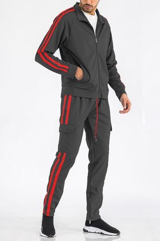 Men’s Tracksuit Set – 2 Piece Outfit Print Full Zip Up Jacket Pullover Sweatshirt Drawstring Waistband Sweatpants in Saudi Arabia