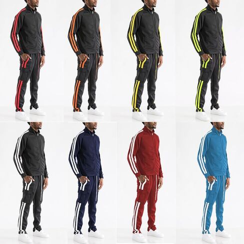 Men’s Tracksuit Set – 2 Piece Outfit Print Full Zip Up Jacket Pullover Sweatshirt Drawstring Waistband Sweatpants in Saudi Arabia