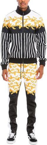 Men’s Tracksuit Set – 2 Piece Outfit Print Full Zip Up Jacket Pullover Sweatshirt Drawstring Waistband Sweatpants in Saudi Arabia