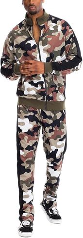 Men’s Tracksuit Set – 2 Piece Outfit Print Full Zip Up Jacket Pullover Sweatshirt Drawstring Waistband Sweatpants in Saudi Arabia